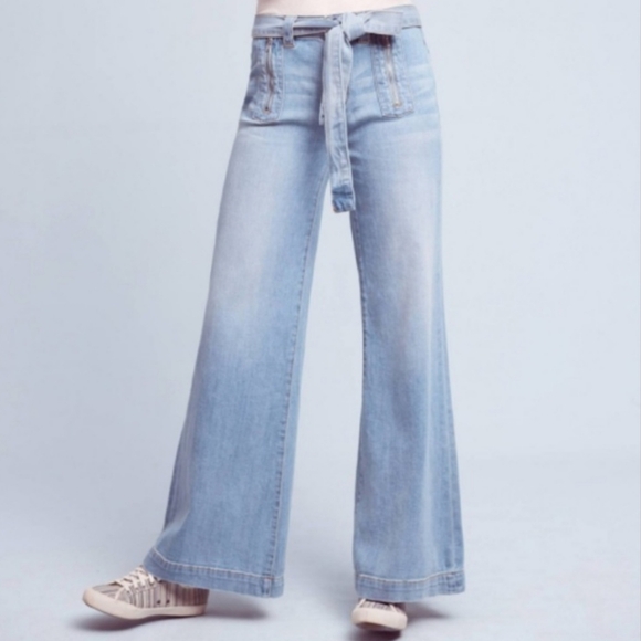 Pilcro and The Letterpress Anthropologie Wide Leg Belted Palazzo Jeans size 31 - Picture 8 of 12